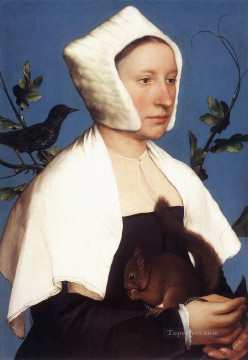  dama - Retrato de una dama con una ardilla y un estornino Renacimiento Hans Holbein el Joven